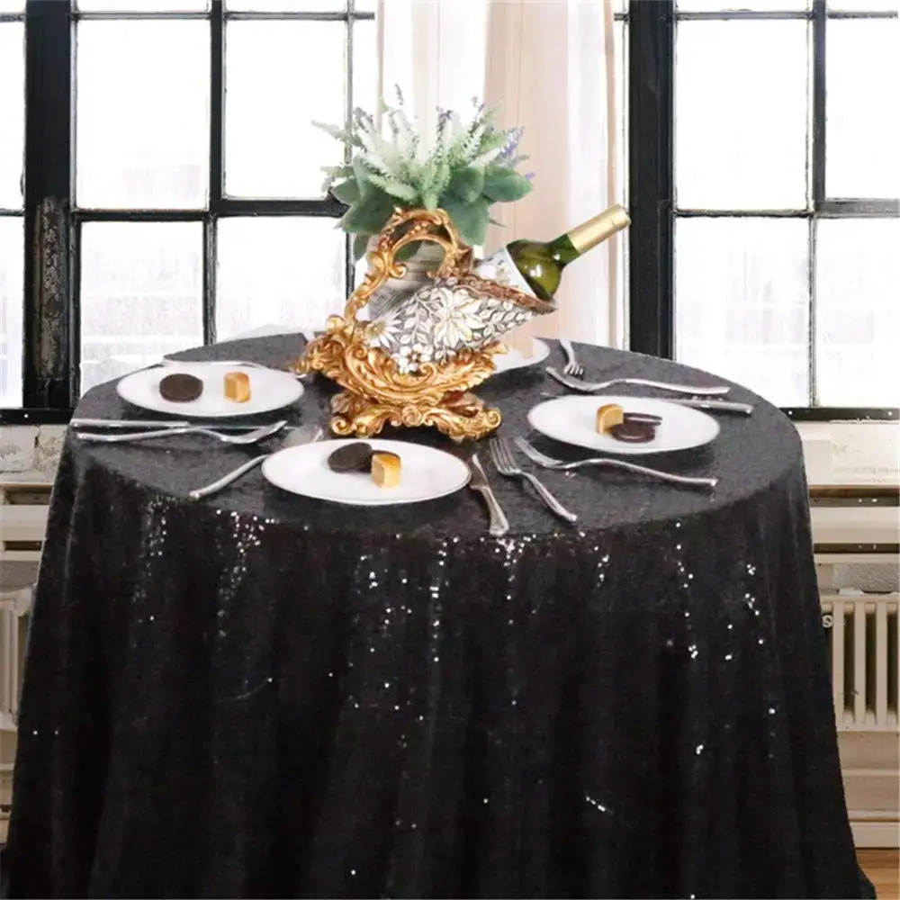 Черная скатерть с блестками Переливающаяся круглая свадебная для Хэллоуина