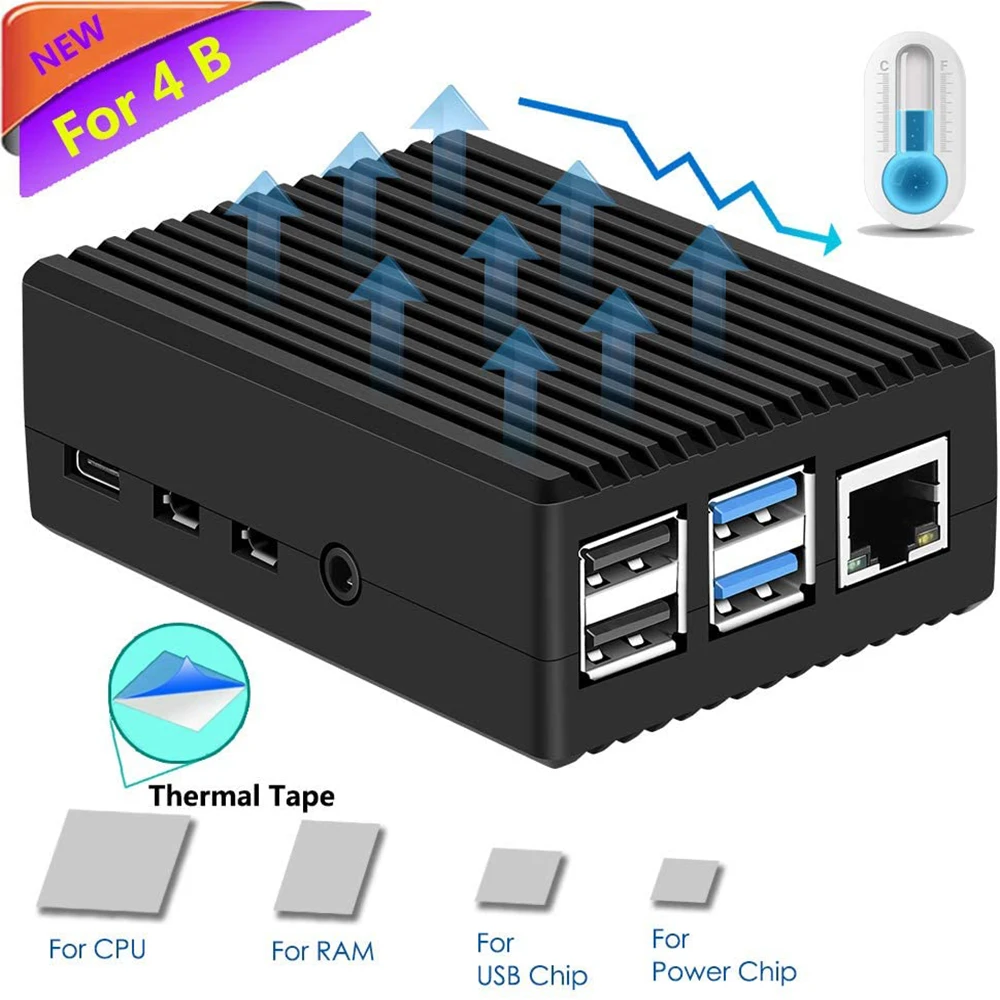 Чехол Raspberry Pi 4 Model B из металлического алюминиевого сплава/корпус с пассивным