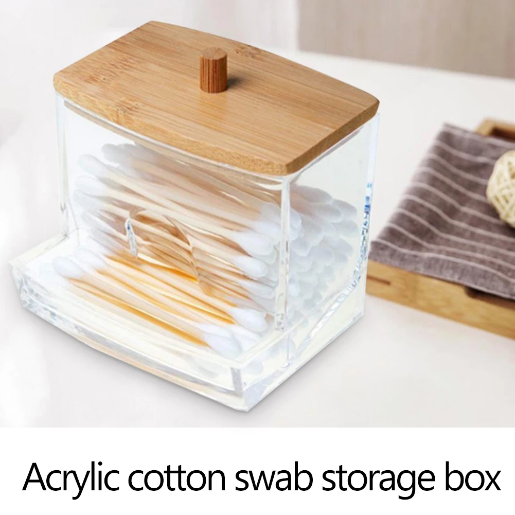 

Makeup Cotton Pads Swab Storage Bin Case Cosmetics Organizer Box with Bamboo Cover for Women Makeup Holder Supplies