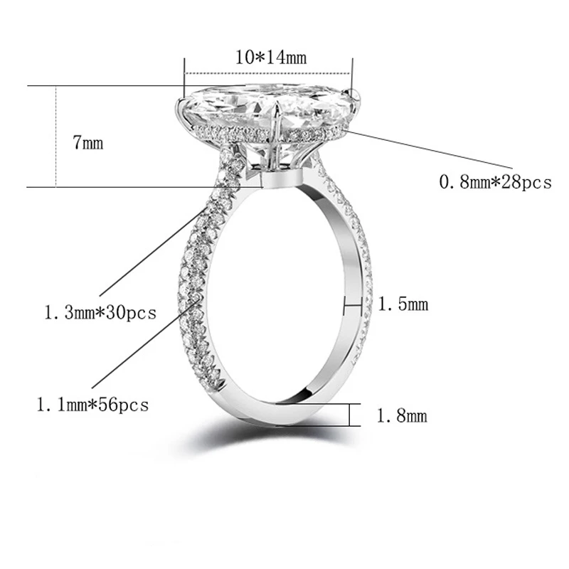 

Earring100% 925 Sterling Silver Wedding Rings For Women Sparkling 5 Carats Oval High Carbon Diamond JewelryRings