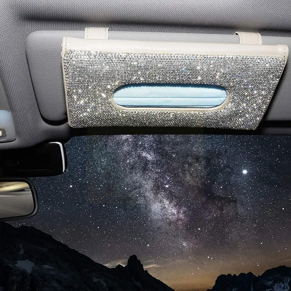 

Car Tissue Box Towel Mask Car Sun Visor Tissue Box Auto Car Universal Storage Interior Glitter Accessories Decoration Holde K7W7
