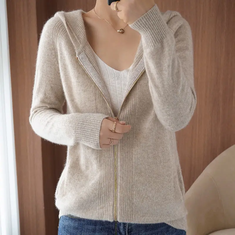 

Sweaters Women's Plus Size Knit Coats 2021 Autumn Fashion Knitted Woollen Splicing Hooded Cardigan Jumper Jerseys Sweater Woman