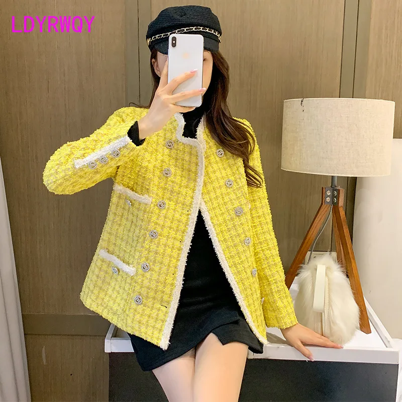 

Rough flowers women's French niche design British style famous temperament collar double-row buckle jacket