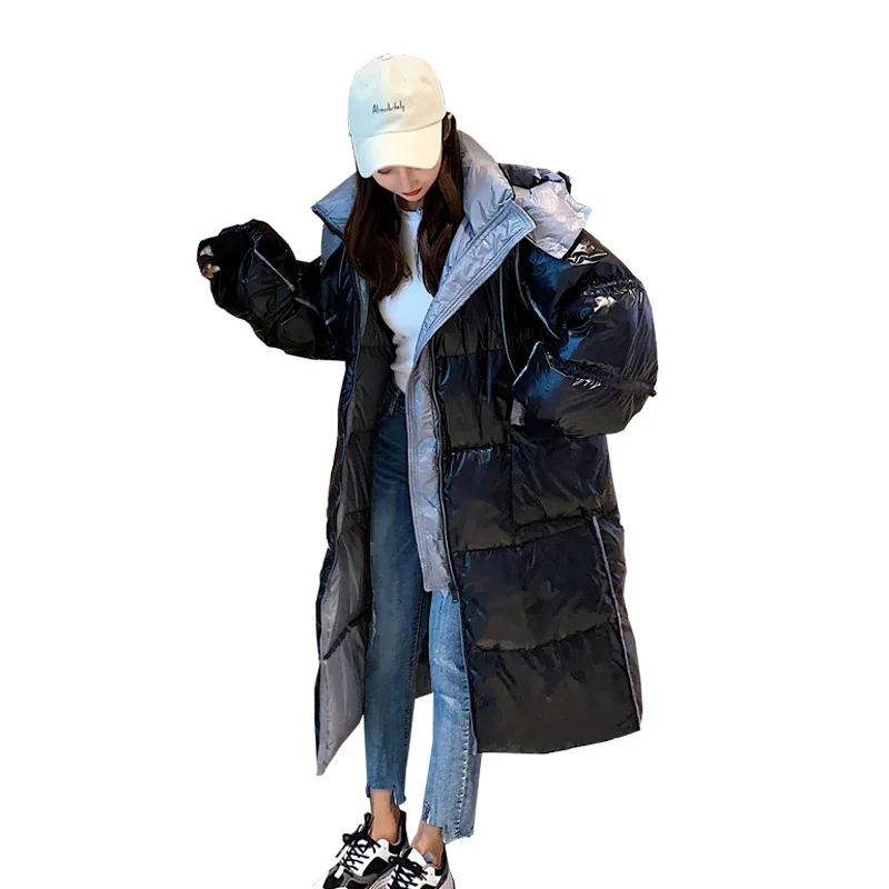 

Glossy White Duck Down Jacket Women Long 2020 Winter Original New Korean Fashion Puff Sleeve Thick Oversized Warm Fashion Coat