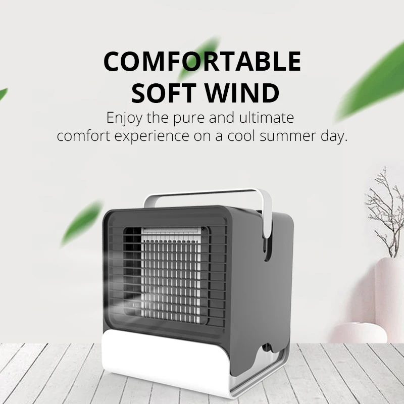 USB Portable Mini Air Conditioner Fan LED Light Humidifier Purifies Low Noise Desktop Cooler for Home Office Cooling | Климатическая
