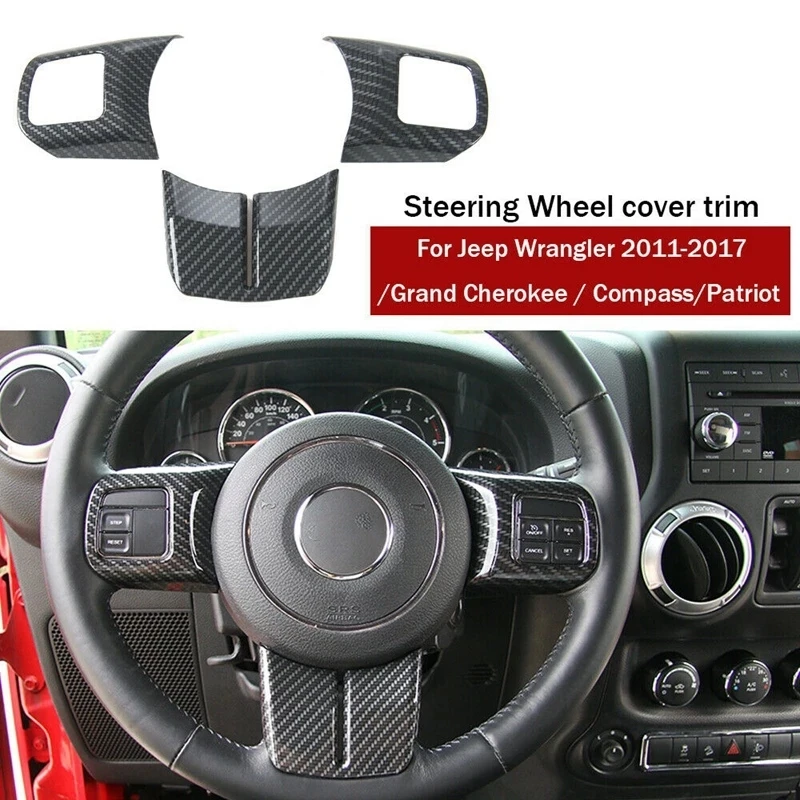 

Interior Mouldings For Jeep Wrangler JK Compass Grand Cherokee 2011-2017 Carbon Fiber Car Steering Wheel Decoration Cover Trim