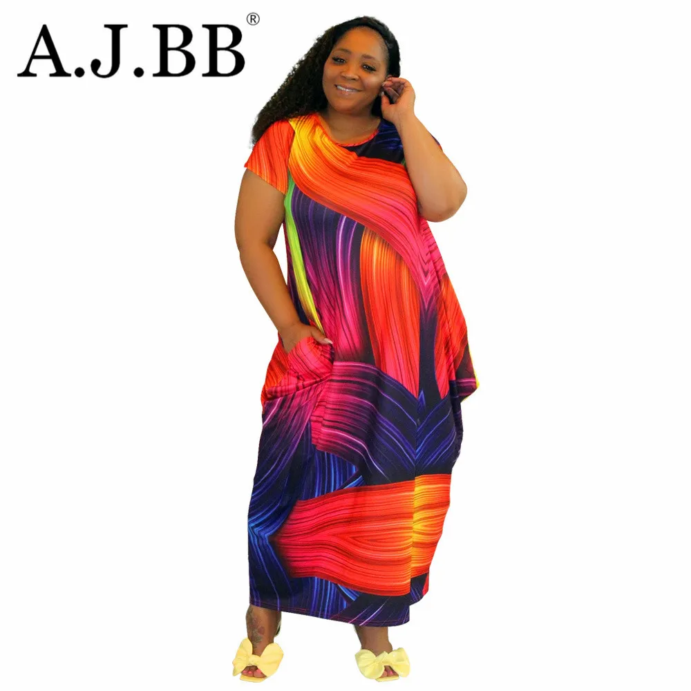 

2021 summer new fashion tie dye printing loose dress casual o-neck short sleeve women's T-shirt long skirt