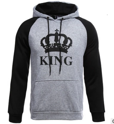 STYLE B KING Модная новинка, осенне-зимняя толстовка с капюшоном для пар, толстовка с принтом короля и королевы, толстовка с капюшоном и длинным рукавом с карманом для влюбленных - Цвет: STYLE B KING