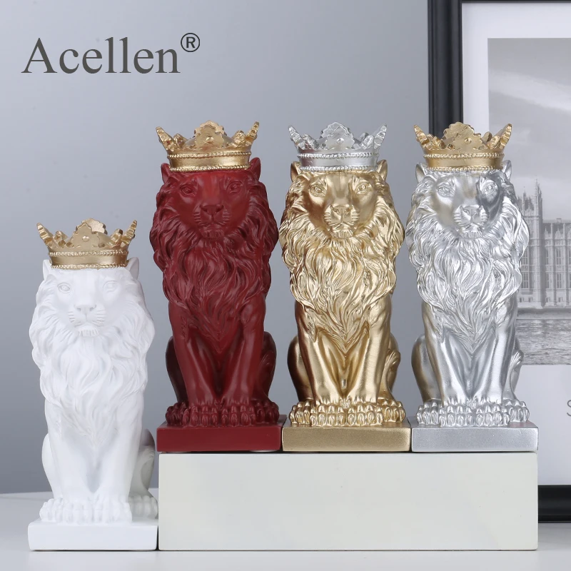 Lion Statue Resin Crown Sculpture Nordic Home Office Bar Decor Decoration Accessories Crafts Ornaments Animal Art Gift | Дом и сад
