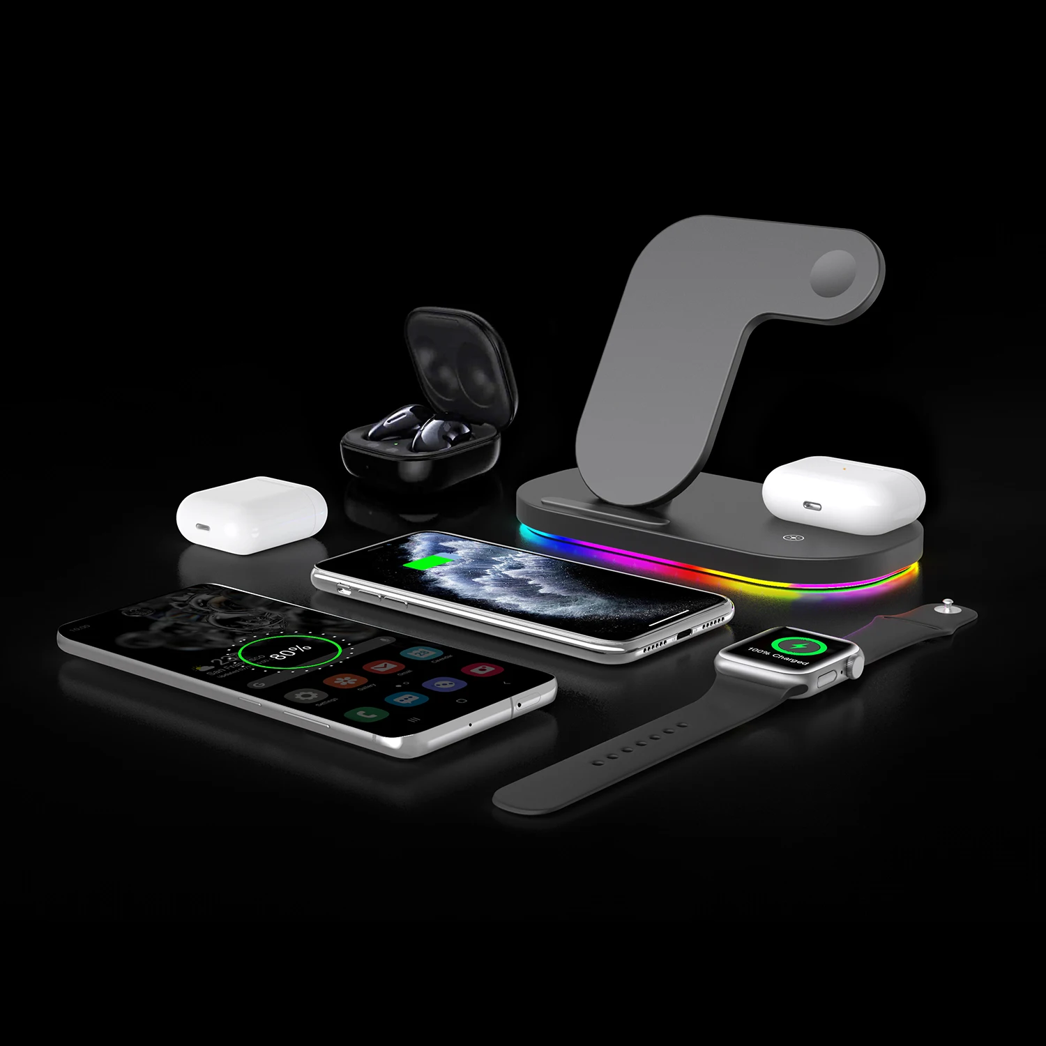 

15W Fast Qi Wireless Charger For iPhone 11 XS XR X 8 Samsung S10E S20 3 in 1 Charging Station for Apple Watch SE 6 5 Airpods Pro