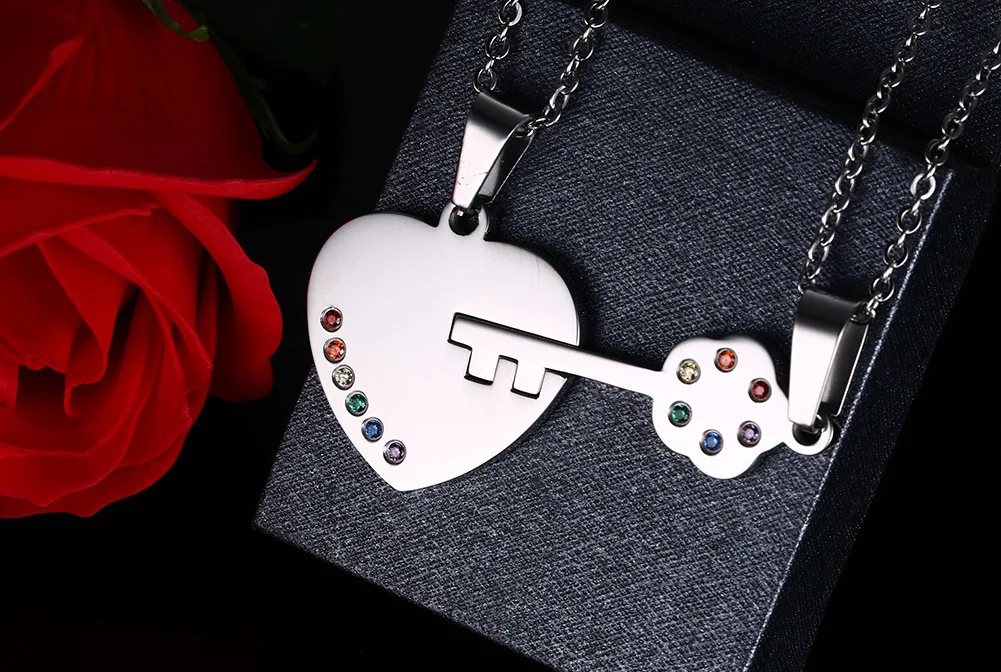 

FXM LN84 stainless steel necklace hot sell top quality single women 25mm heart key gift women jewelry