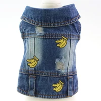 bichon hole banana embroidered denim vest dog clothes cowboy pet small dog coat puppy clothing for jacket dog vest puppy outfits