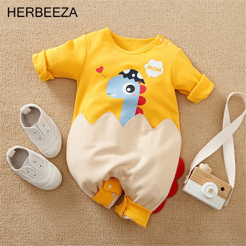 HERBEEZA Dinosaur Babay Romper Newborn Boy Girls Clothes Summer Infant Bobysuit Cartoon Newborn Costume Kids Jumpsuits Patchwork