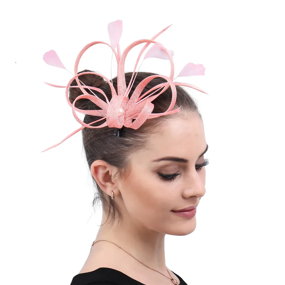 

Lady Wedding Sinamay Fascinator Hair Clip Bride Wedding Women Headwear With Fancy Feather Hair Accessories Cocktail Headdress