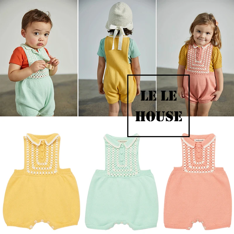 

lelehouse Toddler Boys Spring Summer Knit Jumpsuit Misha and Puff Brand Kids Clothes Child Girls Lovely Crochet Playsuit Oeuf