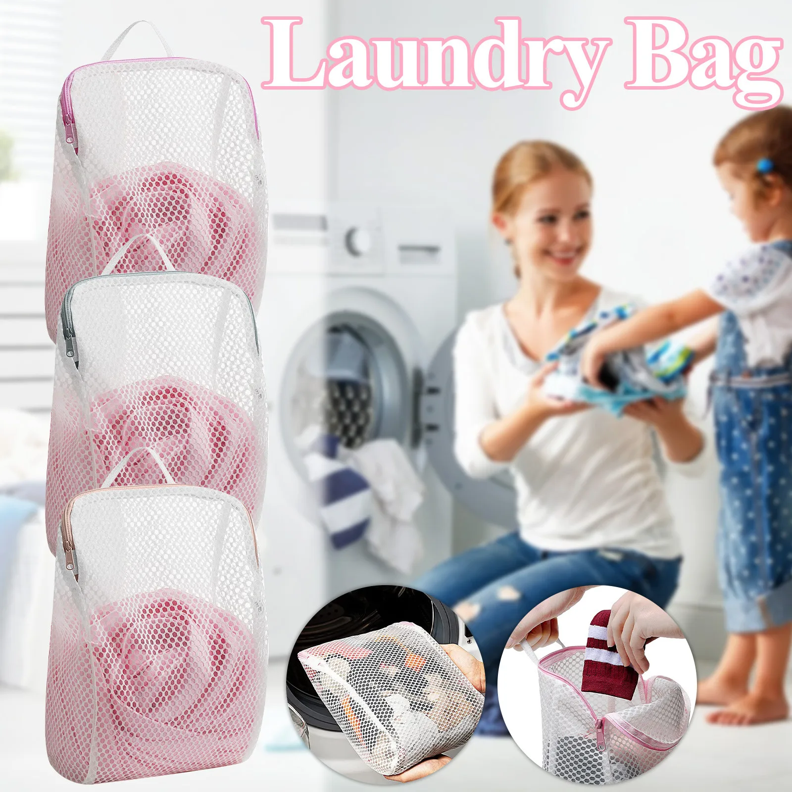 

3pcs/lot Clothes Washing Machine Laundry Bra Aid Lingerie Mesh Net Wash Bag Pouch Basket 3 Sizes thickened drawstring bag