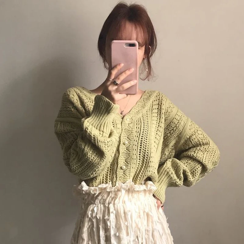 Винтажный пикантный кардиган YAMDI с вырезами Женский шикарный свитер сезон