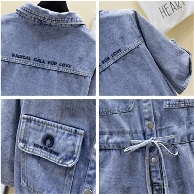 Платье женское джинсовое с коротким рукавом intage Повседневное платье-рубашка из