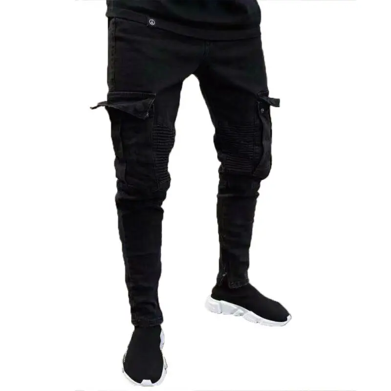 

Fashion Mens Casual Ripped Jeans Skinny Denim Pants Trousers Cargo Slim Fit Trousers UK