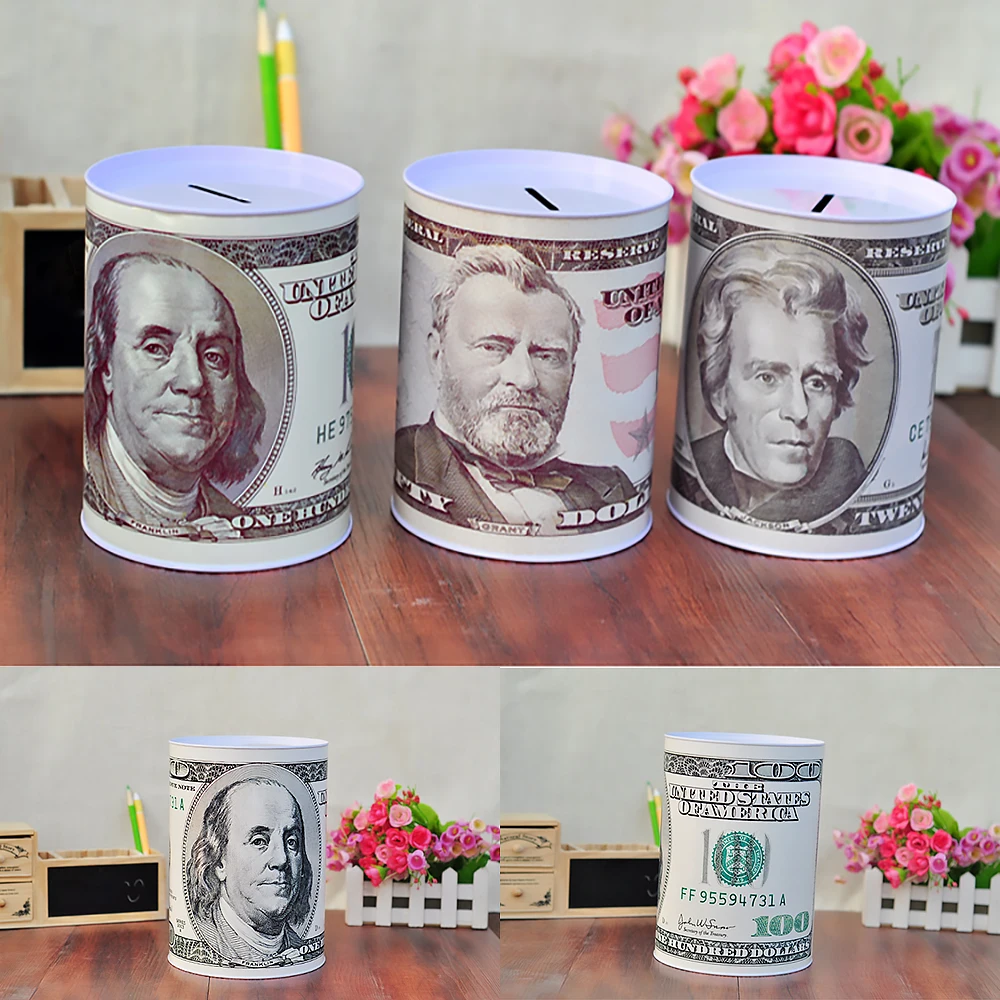 

Creative Euro Dollar Metal Cylinder Piggy Bank Saving Money Box Home Decoration Tin Piggy Bank Child Piggy Bank Dropship