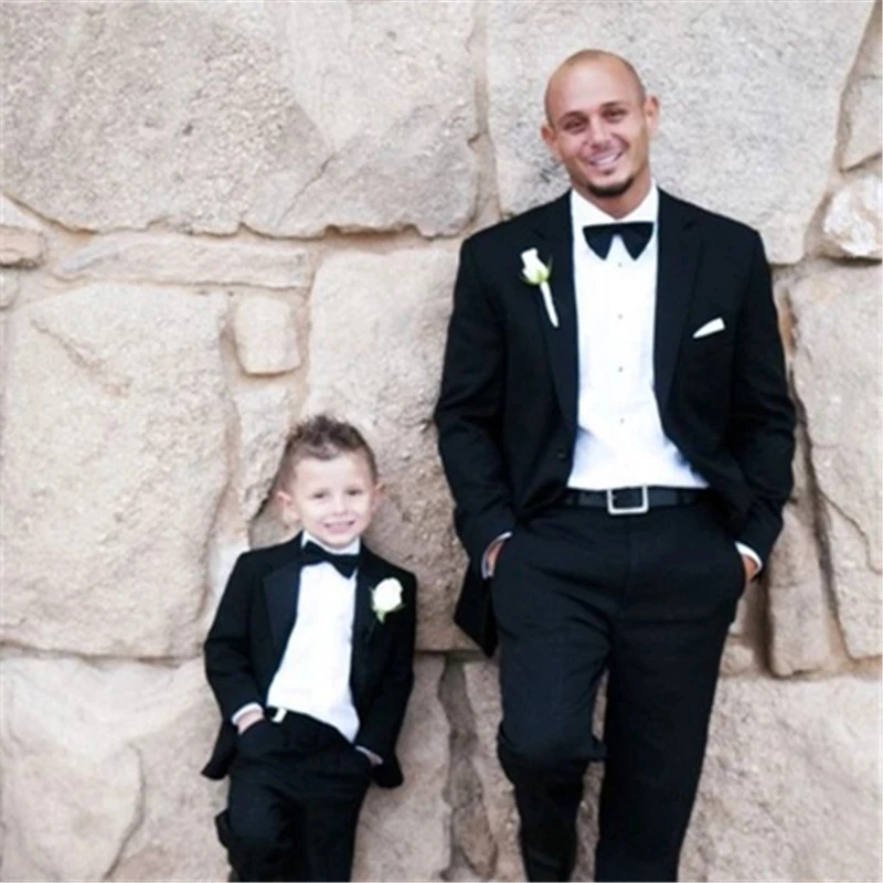 

New Fashion Black Father And Son Matching Suits 2 Pieces(Jacket+Pant) Groom Tuxedos Groom Prom For Wedding Male Tuxedo Men Suit