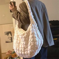 bag 2022 women pleated handbag large capacity down bag big shoulder female solid color space cotton padded dumpling shopping bag