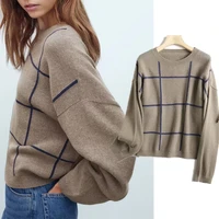 elmsk winter sweaters women pull femme england high street vintage o neck loose plaid fashion sweaters women pullovers tops