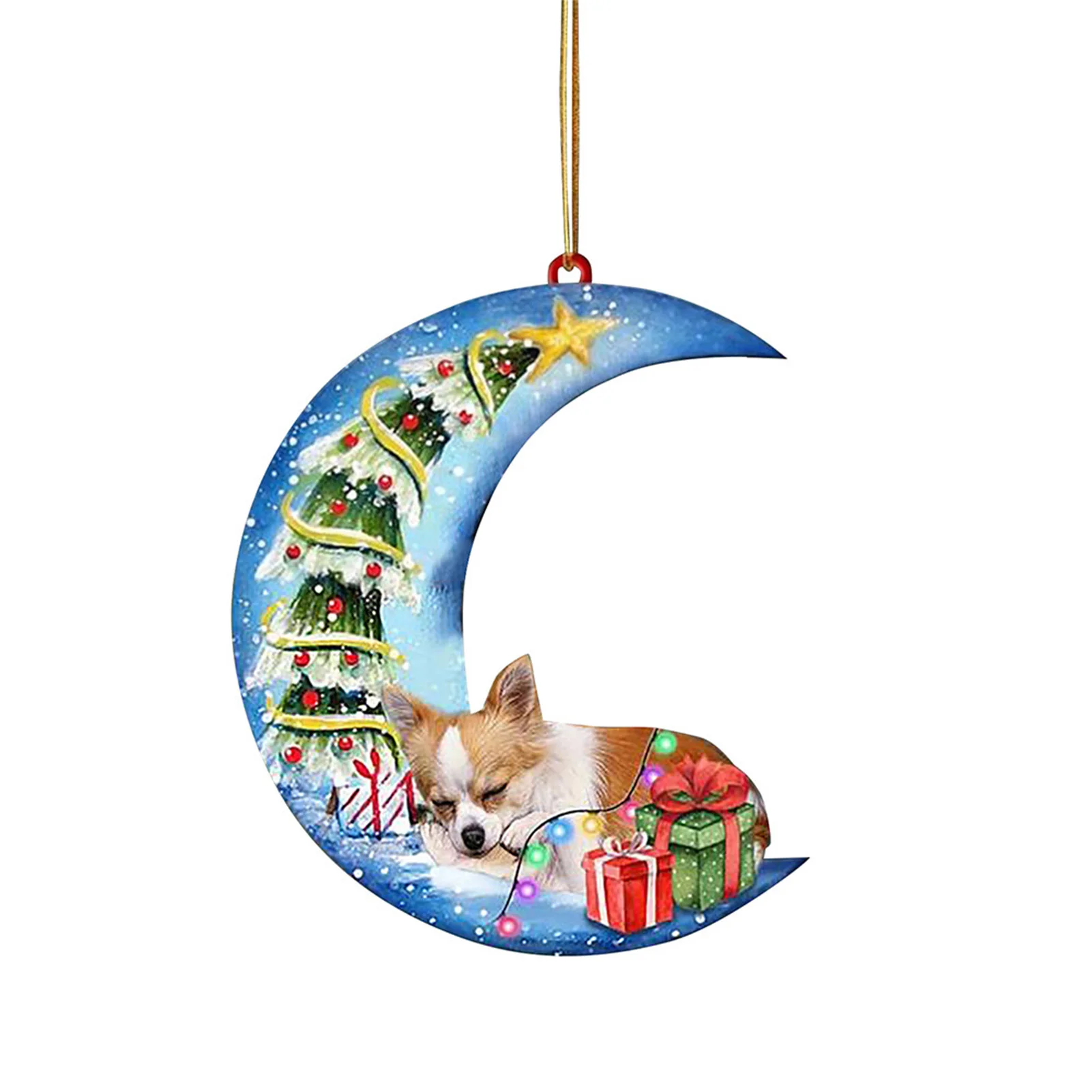 

Christmas Acrylic Ornaments Christmas Tree Pet Dog Sit On The Moon Ornament Decorative Pendants Christmas Hangings Decorations