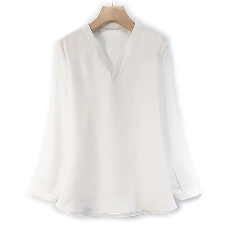 100% из натурального шелка блузки однотонные Цвет с длинным рукавом Блузка Топы