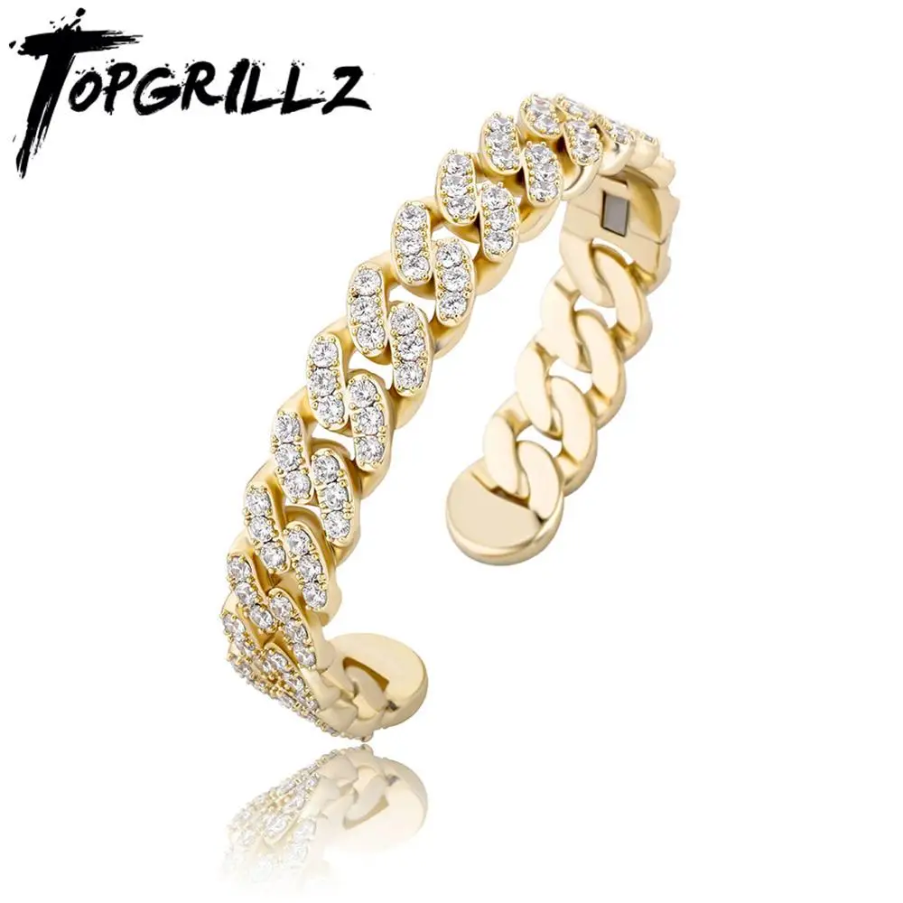 

TOPGRILLZ Luxury Fashion 12mm Miami Cuban Bracelets Gold Color Micro Pave Iced Cubic Zirconia Hip Hop Punk Fashion Jewelry Party