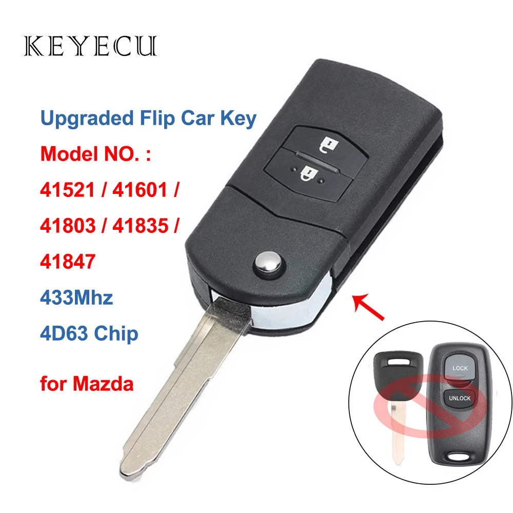 Keyecu actualizado remoto llave de coche 433MHz 4D63 para Mazda 2 3 6 323 626 MVP modelo Visteon No 41521, 41601, 41803, 41835, 41847