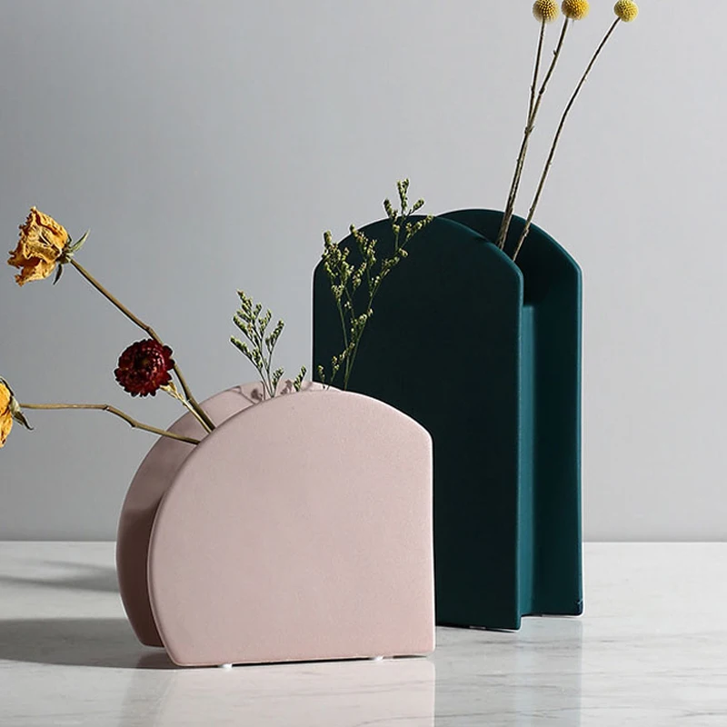 

Modern Simplicity Morandi Geometric Flower Vase Creative Ceramic Flower Arrangement Home Decor Crafts Study Decoration Ornament