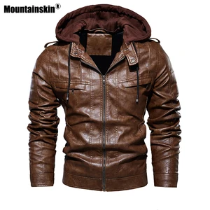 Мужская куртка с капюшоном Mountainskin, черная утепленная мотоциклетная ветрозащитная куртка из искусственной кожи, повседневная куртка, зима 2021