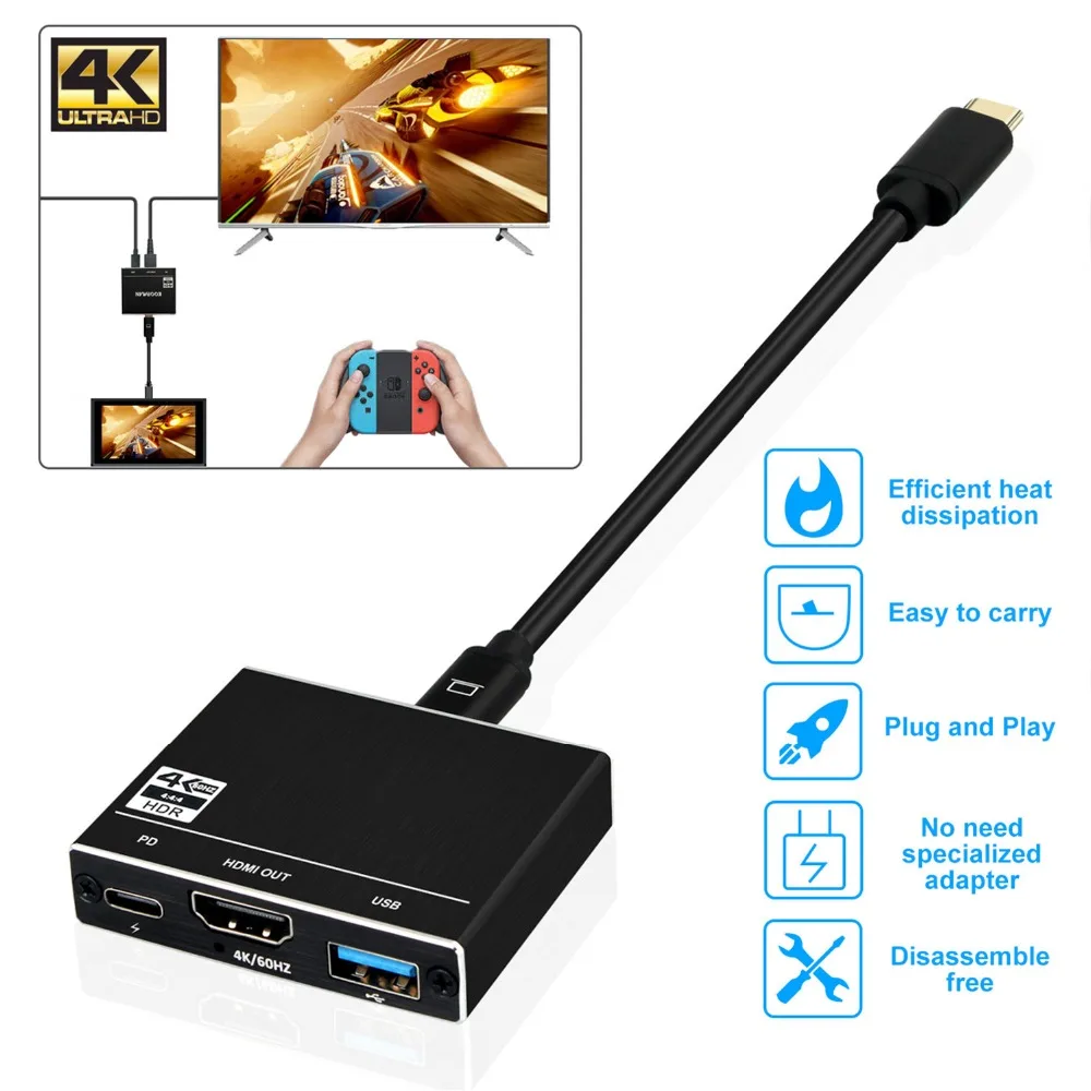 Переходник с Type C на USB 3 0 HDMI совместимый 4K 60 гц 30 Гц 100 Вт PD переходник для зарядного