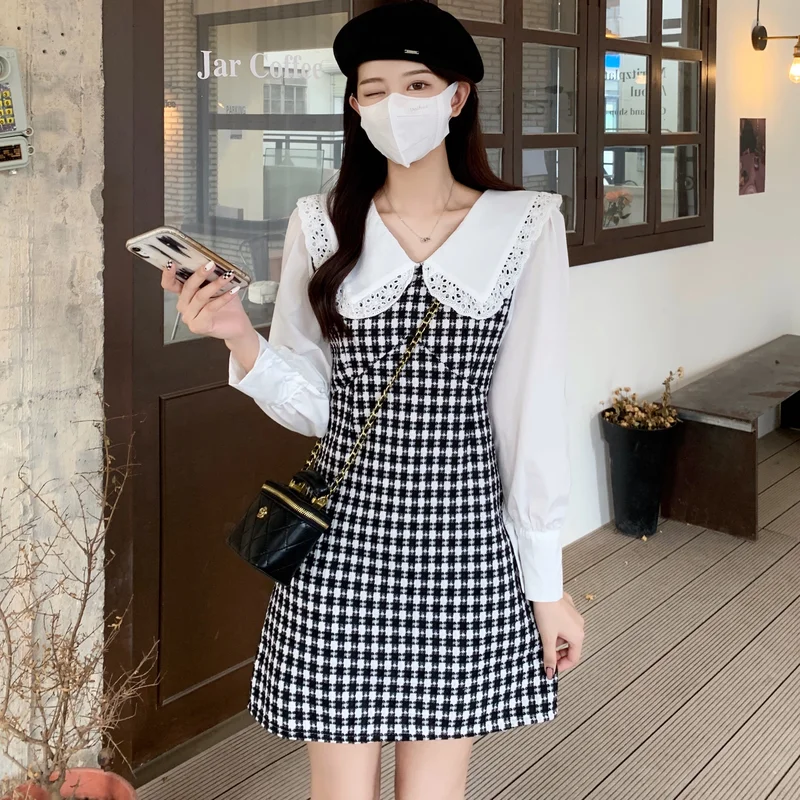 

French Vintage Mini Dress Women Korean One Piece Elegant Y2K Bodycon Dress Gothic Casual Chic Evening Party Dress Autumn 2021