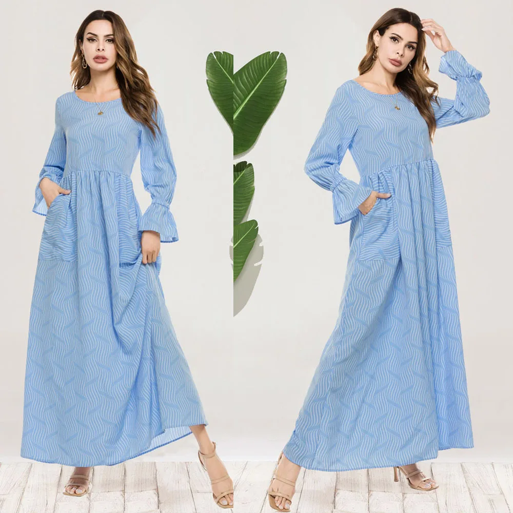 Женское повседневное длинное платье с расклешенными рукавами Abaya элегантное