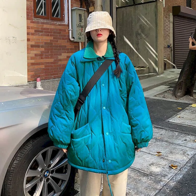

Lingge cotton coat girl y2k Vintag 2022 new Korean Punk mid-length Harajuku top autumn winter Oversize candy color padded jacket