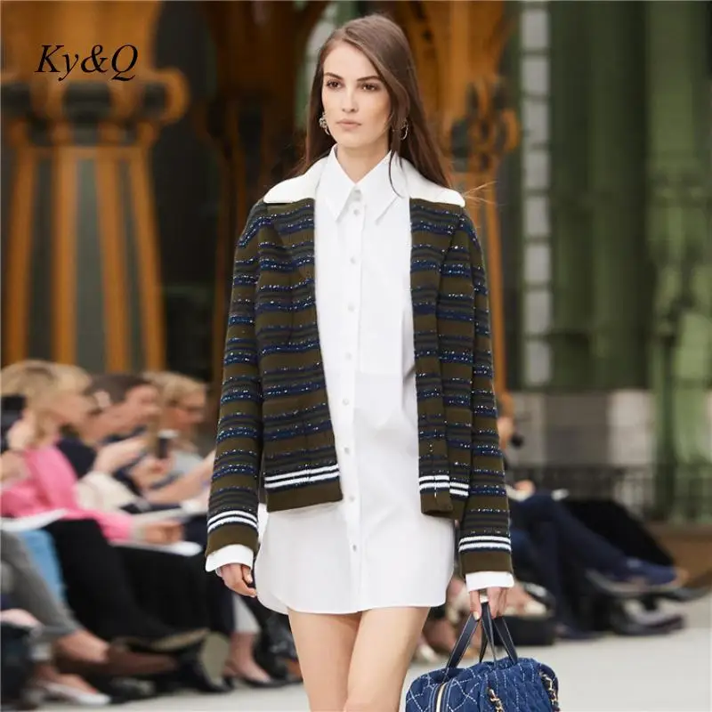 Бренд Дизайн Подиум контрастный полосатый Яркий шелковый нагрудный женский