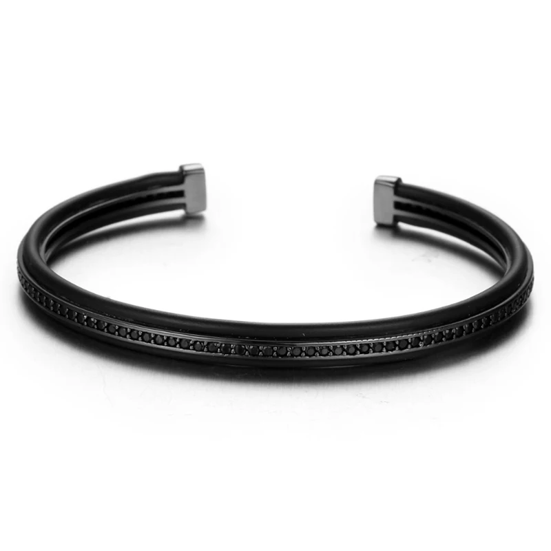 Женский Открытый браслет Noter черный силиконовый с цирконием класса ААА Женская