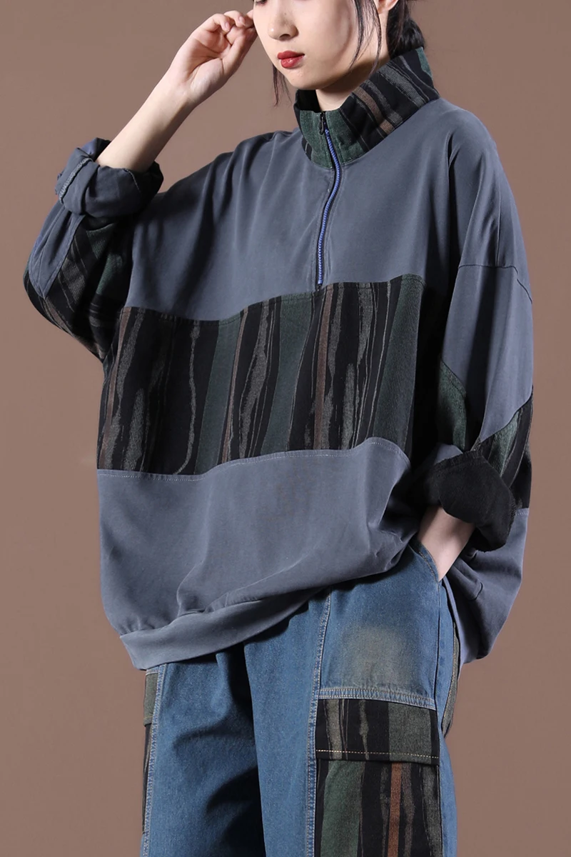 

IEQJ 2021 new spring and autumn fashion women clothes batwing sleeves turtleneck full sleeve zippers sweatshirt WP49001L