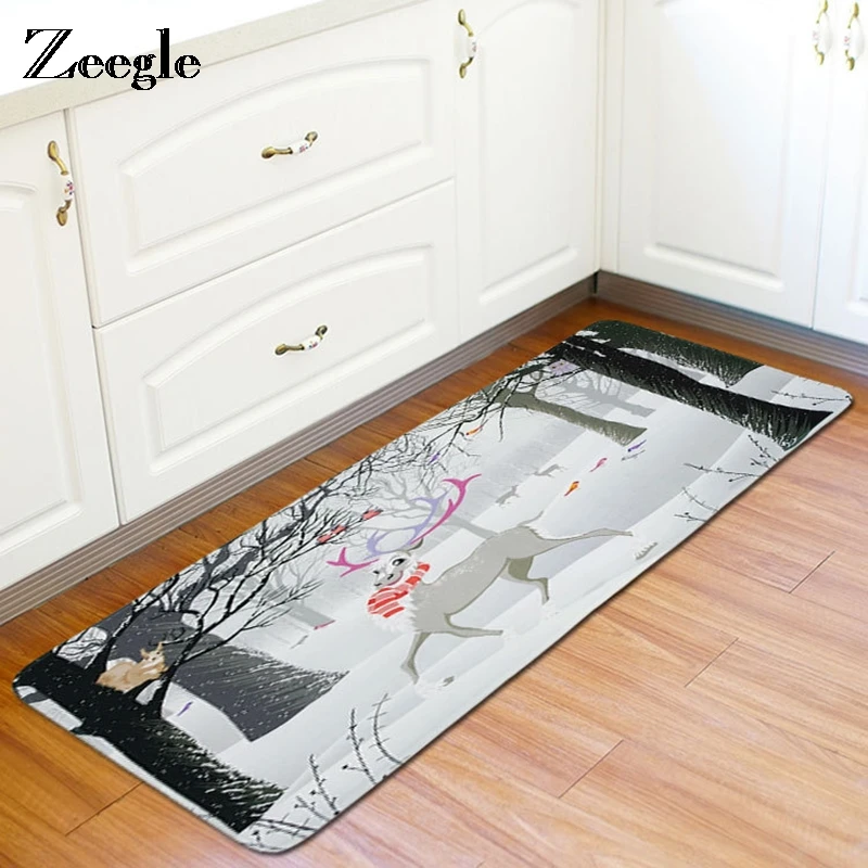 Рождественский напольный коврик Zeegle новогодний декор впитывающий воду кухонный