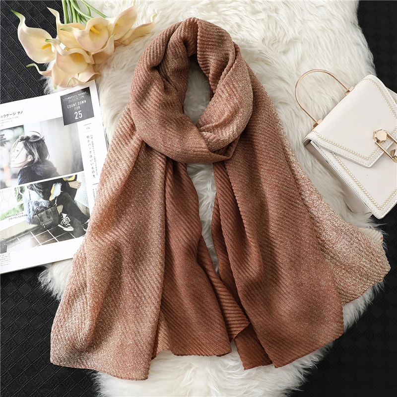 Мода женский шарф в полоску crinkle hijabs Дамская повязка на голову хлопковые зимние теплые шарфы мягкий длинный размер fold foulard - Цвет: khaki