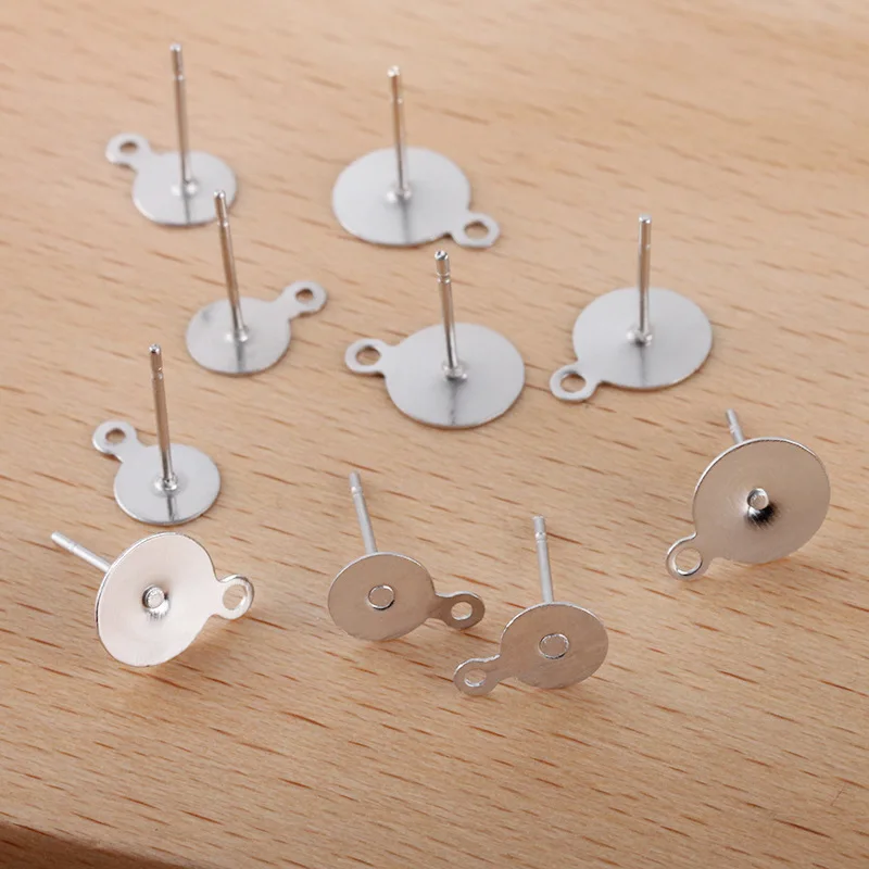 100 шт 6 мм 8 плоские базовые серьги-гвоздики настройки с петлей медные серьги для