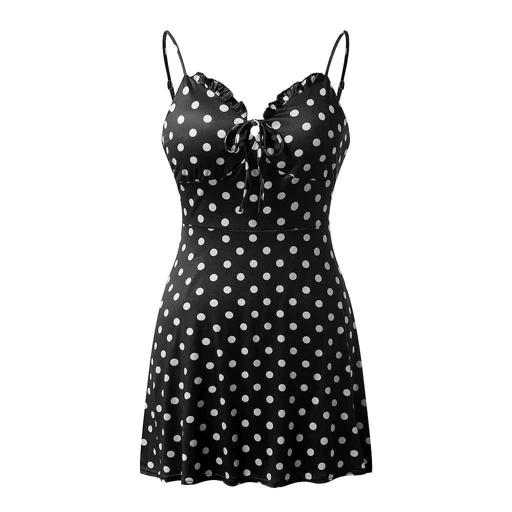 

Womens Summer Dress Spaghetti Strapdots Print Color Sleeveless Dress A-line Mini Sundress Slim Korean Style Party Dress Vestido