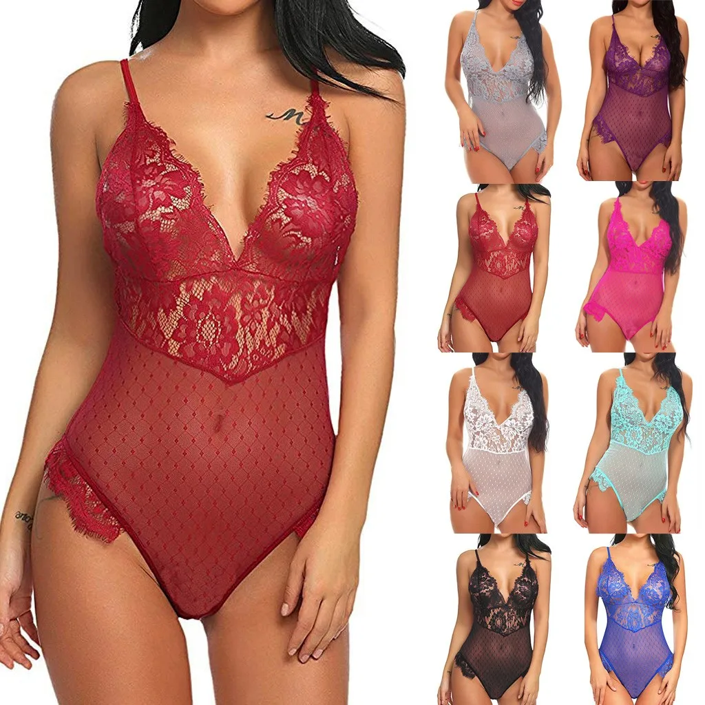 Женское нижнее белье Новинка Нижнее Тедди цельный кружевной V образный вырез