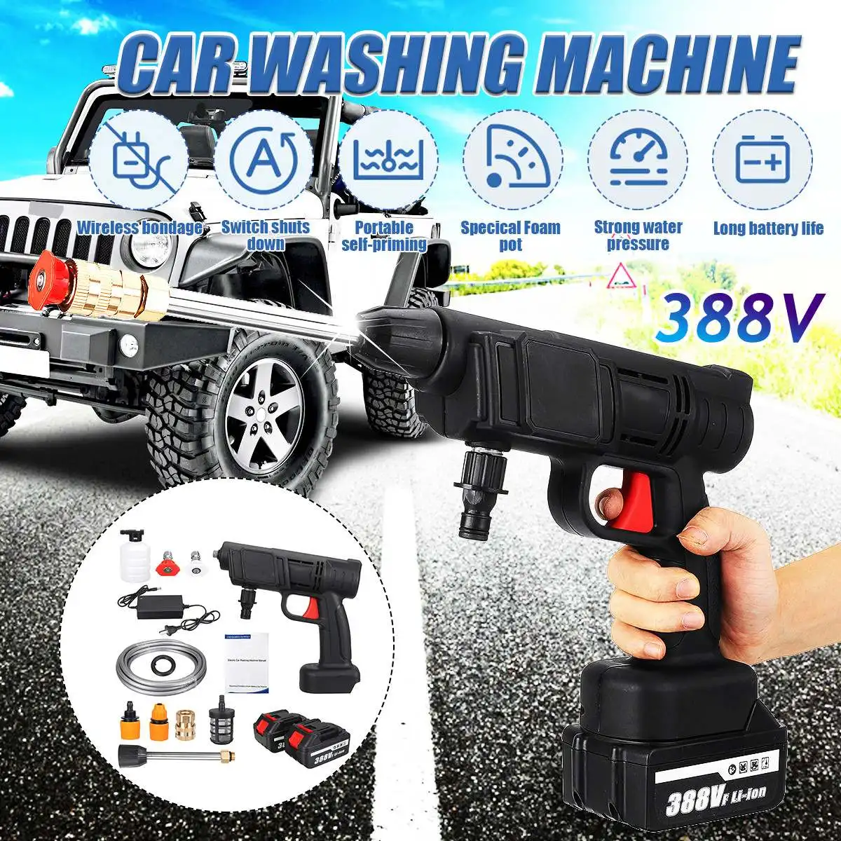 

388V 15000mAh 30BAR Wireless Car Washer High Pressure Car Wash Water Gun Portable High Pressure Washer Foam for Makita Battery
