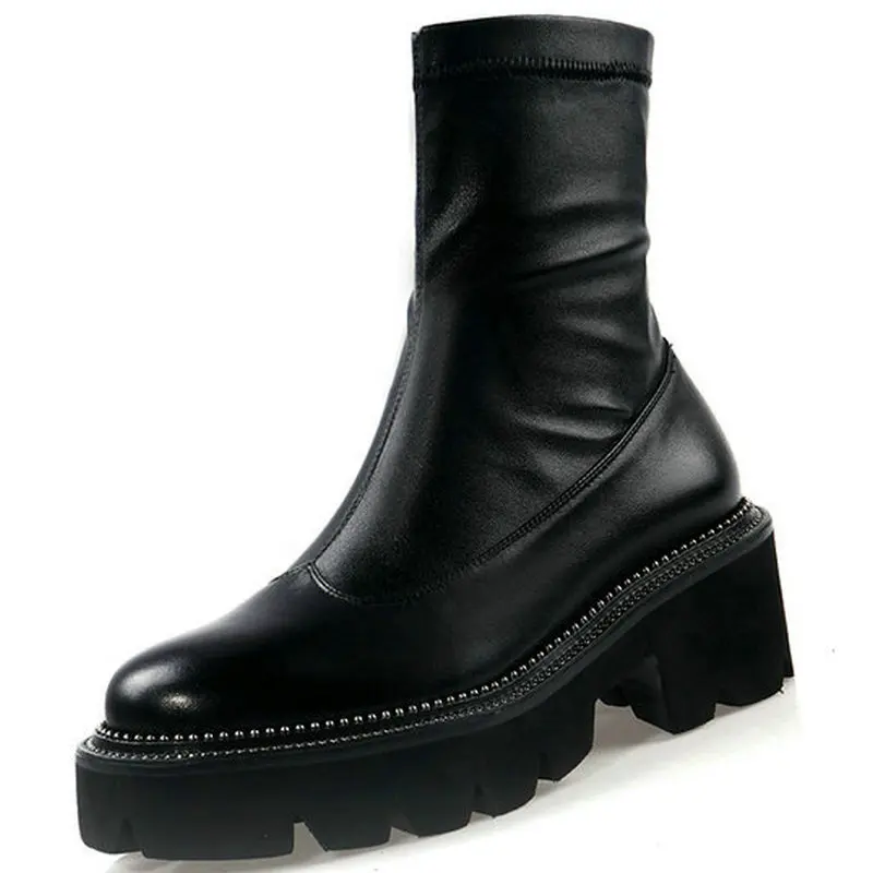 Женские мотоциклетные ботильоны из натуральной кожи ботинки на платформе и
