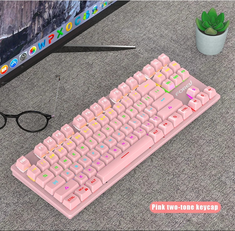 

Игровая механическая клавиатура, проводная USB клавиатура с 87 клавишами и зеленой подсветкой, для профессиональных геймеров, ноутбуков и нас...