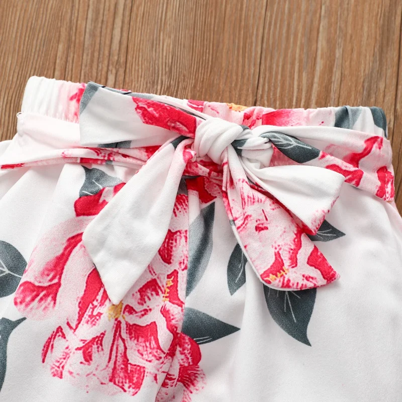 

3Pcs Newborn Baby Girl Clothes Solid Ruffle Long Sleeve Romper Tops Flower Print Long Pants Headband Outfits Set