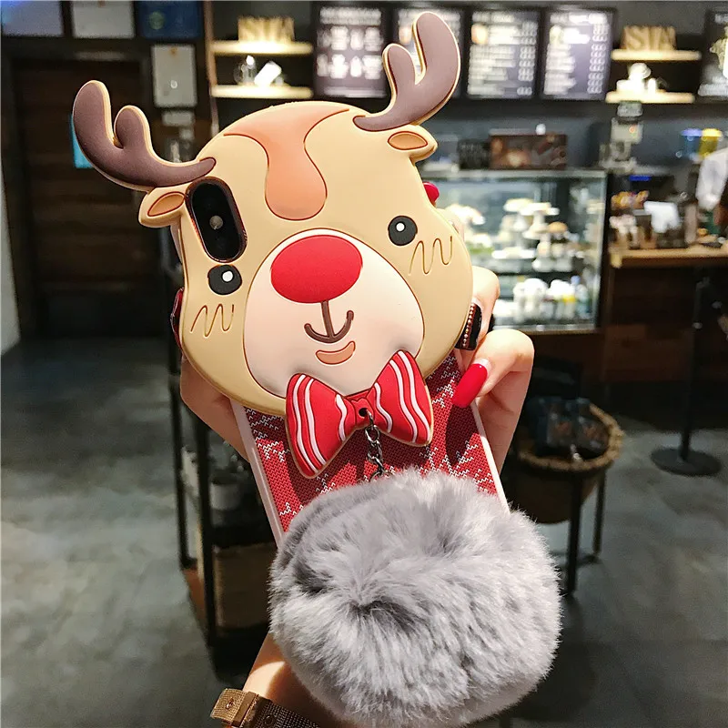 Чехол с рождественским мультяшным оленем для iphone XR XS Max X 5 5S SE милый плюшевый